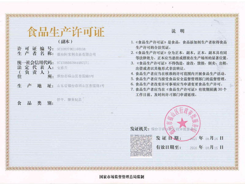 Food Production License scan