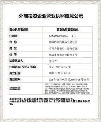 Foreign-invested Business License scan